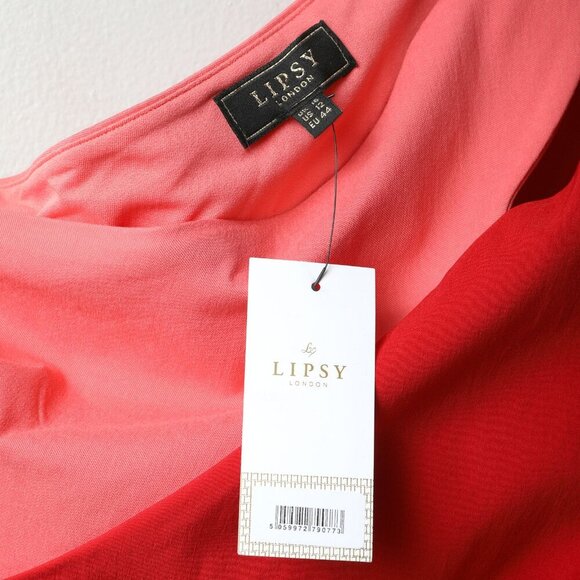 Lipsy London One-Shoulder Red Sheath Dress Asymmetrical-Pleat Cutout Stretch 12 - Picture 6 of 12